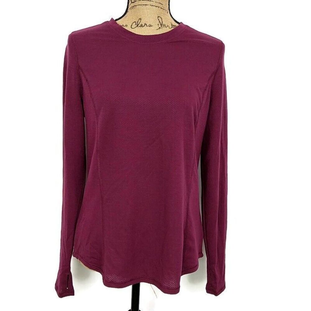 Avia Burgundy Long Sleeve Performance Top Lightweight Athletic Thumbhole sz S